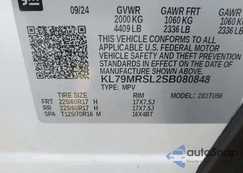 2025 Chevrolet Trailblazer Awd Lt from USA, damaged, VIN KL79MRSL2SB080848
